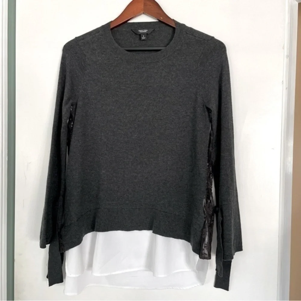 Simply Vera Wang Hi Lo Blouse Small Gray White Lace